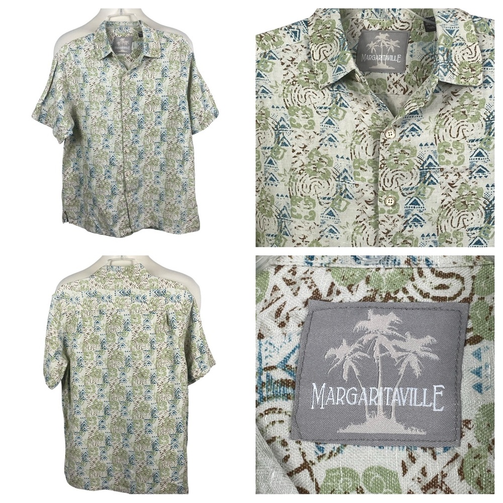 Mens Margaritaville‎ Tribal/Island Design Silk & Linen Short Sleeve Medium 0269